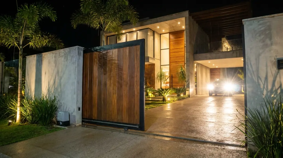 Portão eletrônico residencial com motor instalado em Limeira